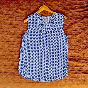 Royal Blue and White Geometric Print Top